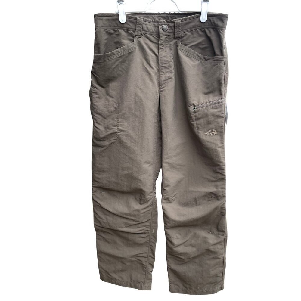 The North Face Men's Brown Nylon Hiking Pants 6 Pockets Zipper Size 32x29 Flaws